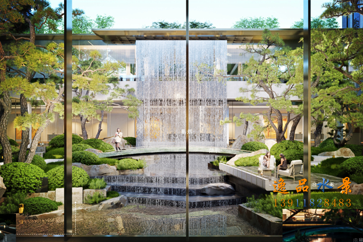 Hotel water system, water curtain wall, waterfall landscape